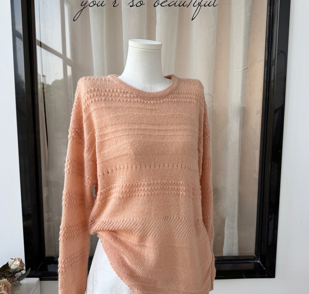 Mohair hollow round neck smock lazy knitted autumn sweater