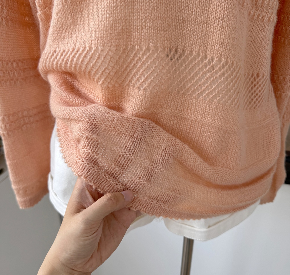 Mohair hollow round neck smock lazy knitted autumn sweater