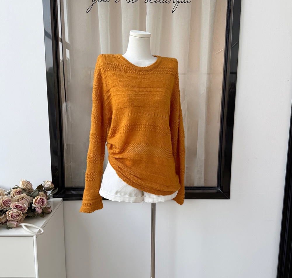 Mohair hollow round neck smock lazy knitted autumn sweater