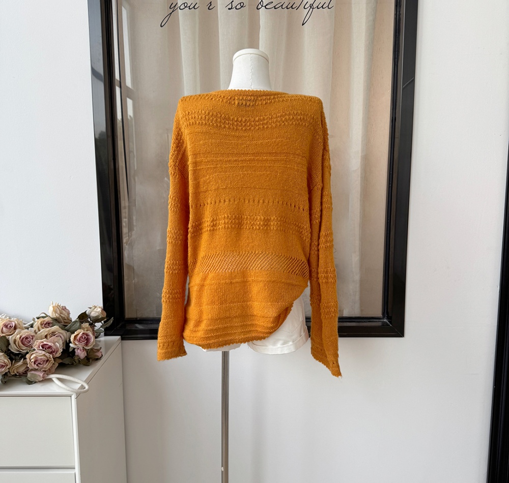 Mohair hollow round neck smock lazy knitted autumn sweater