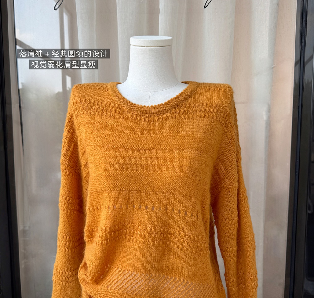 Mohair hollow round neck smock lazy knitted autumn sweater