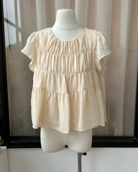 Round neck loose boats sleeve fold tops