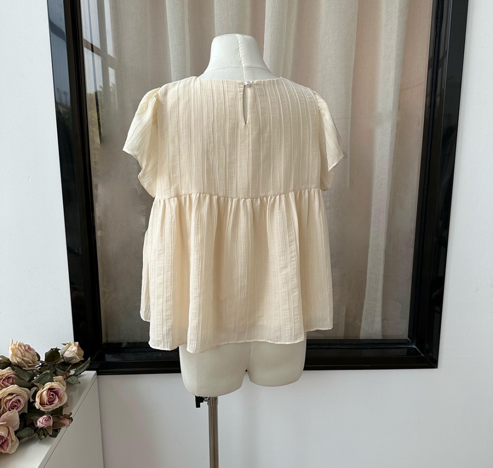Round neck loose boats sleeve fold tops