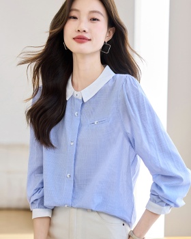 Vertical stripes long sleeve shirt autumn tops for women