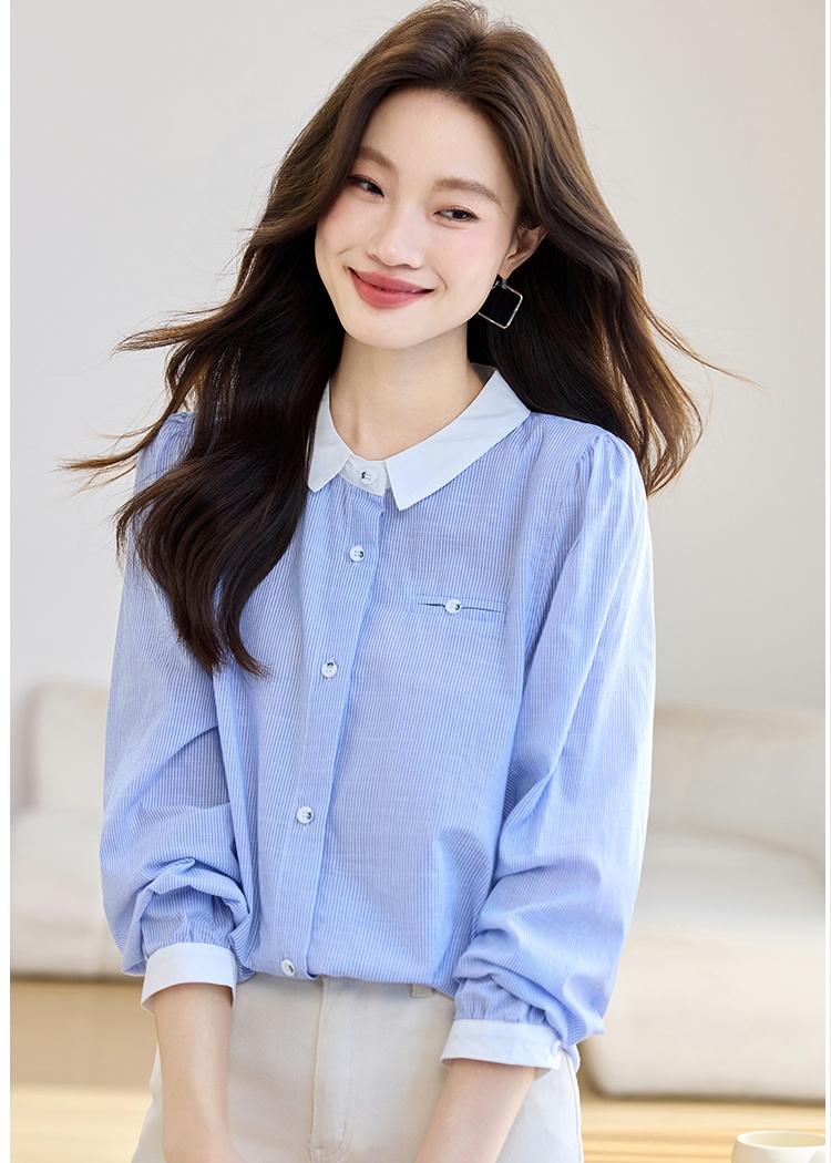Vertical stripes long sleeve shirt autumn tops for women