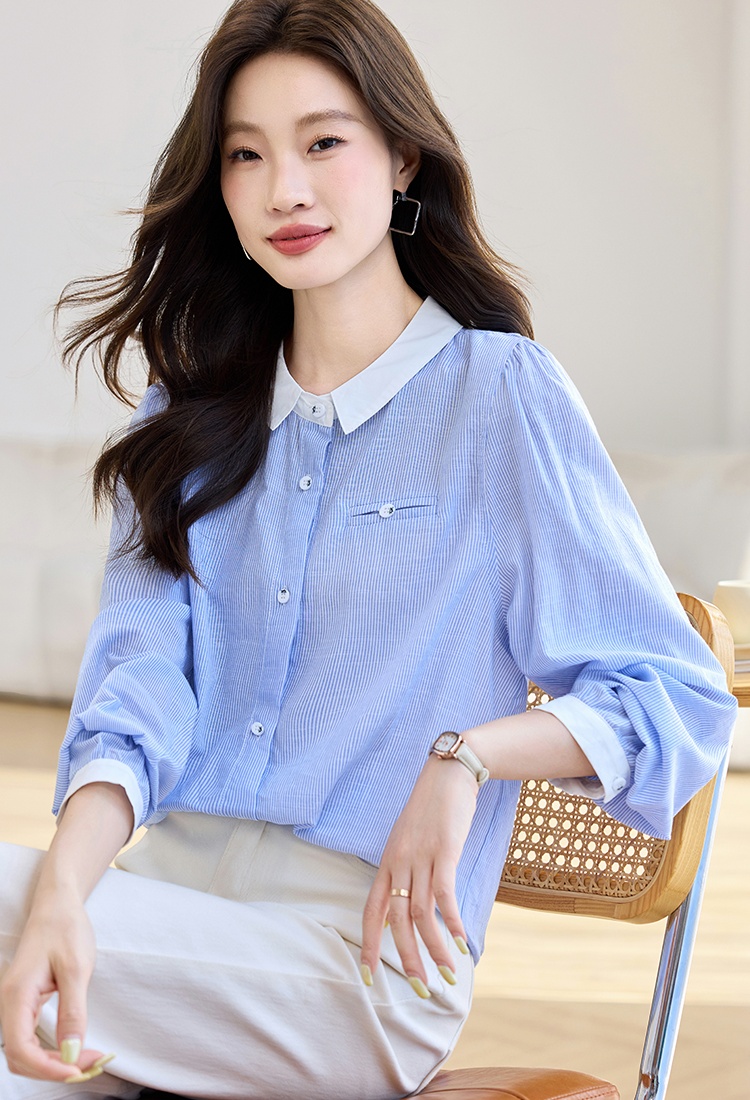 Vertical stripes long sleeve shirt autumn tops for women