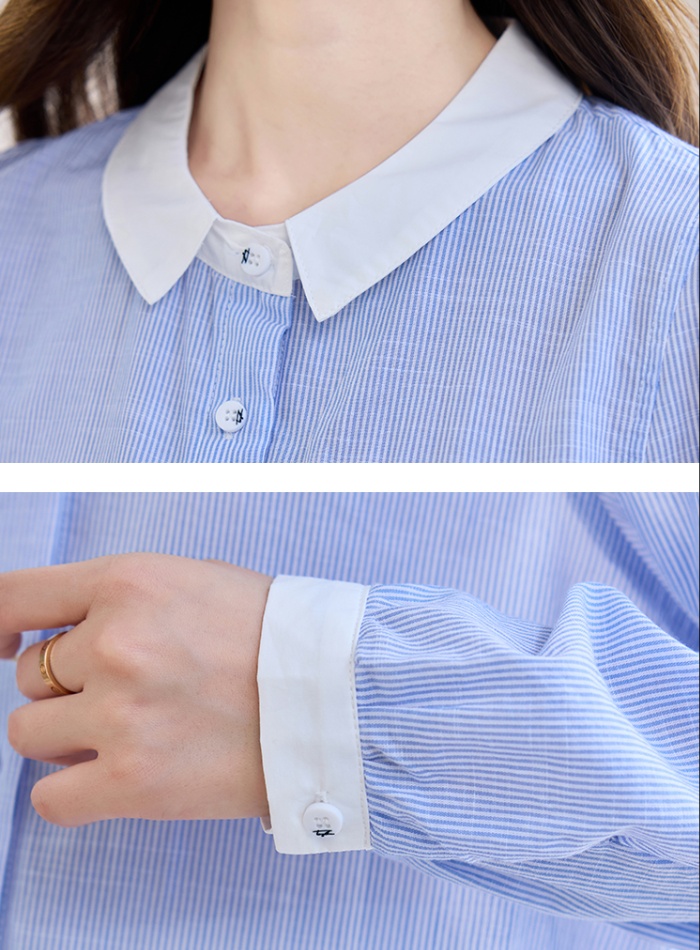 Vertical stripes long sleeve shirt autumn tops for women
