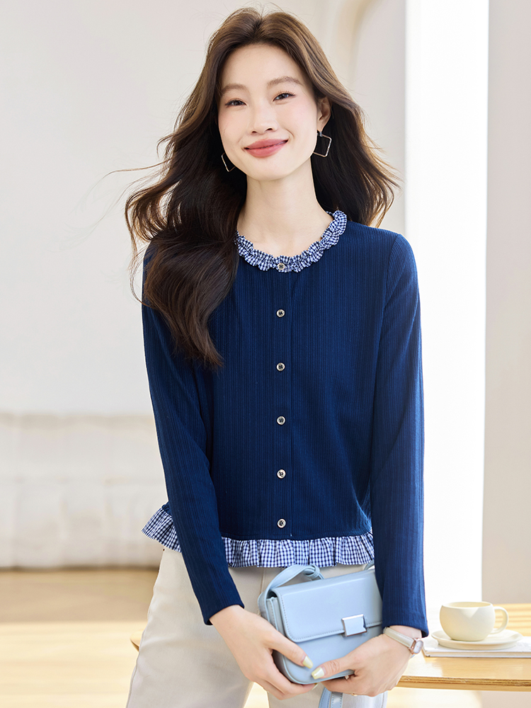 Wood ear knitted hoodie Pseudo-two autumn tops