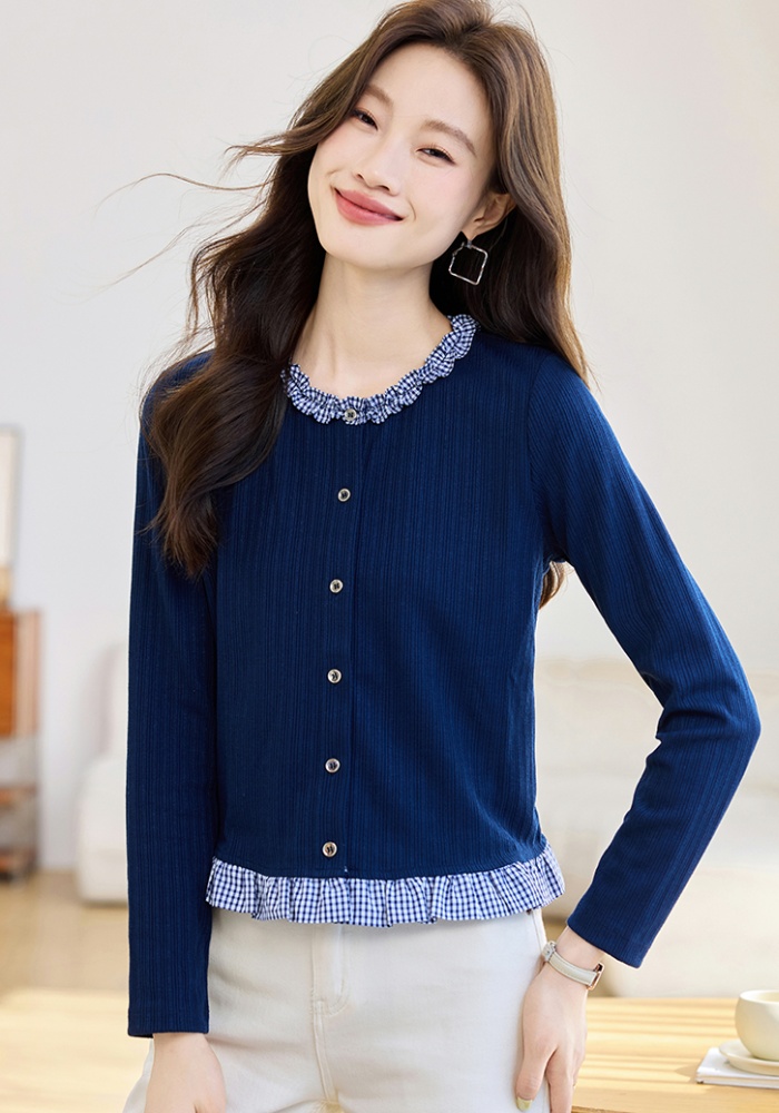 Wood ear knitted hoodie Pseudo-two autumn tops