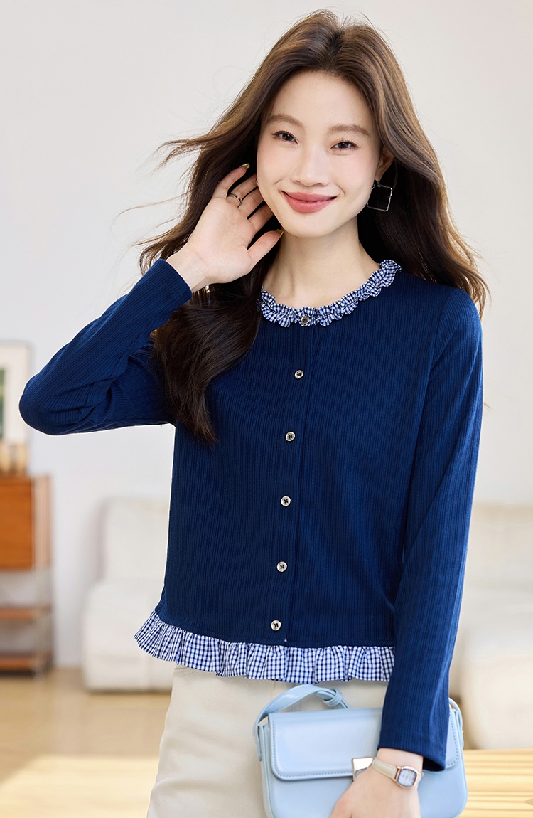 Wood ear knitted hoodie Pseudo-two autumn tops