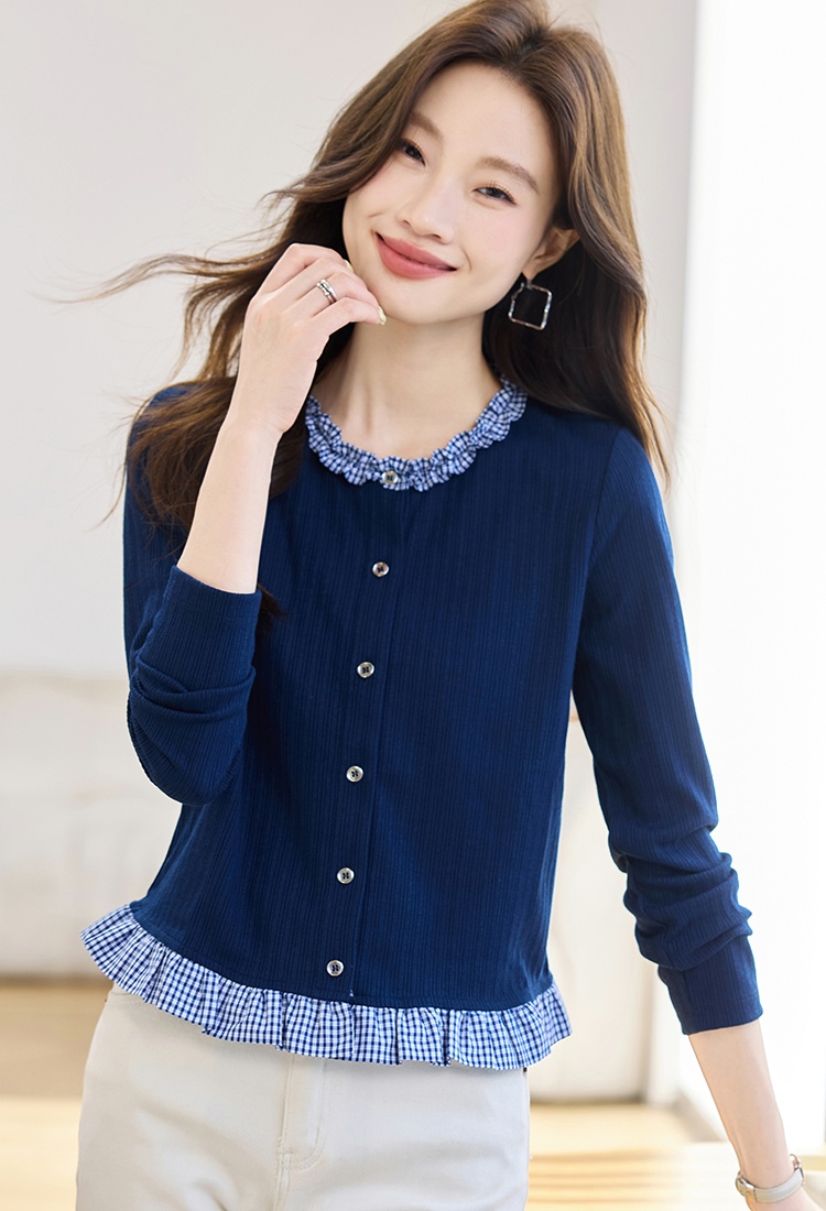 Wood ear knitted hoodie Pseudo-two autumn tops