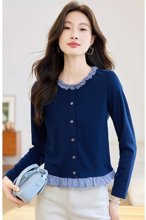 Wood ear knitted hoodie Pseudo-two autumn tops