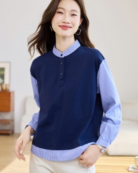Splice Pseudo-two tops autumn Casual shirt for women