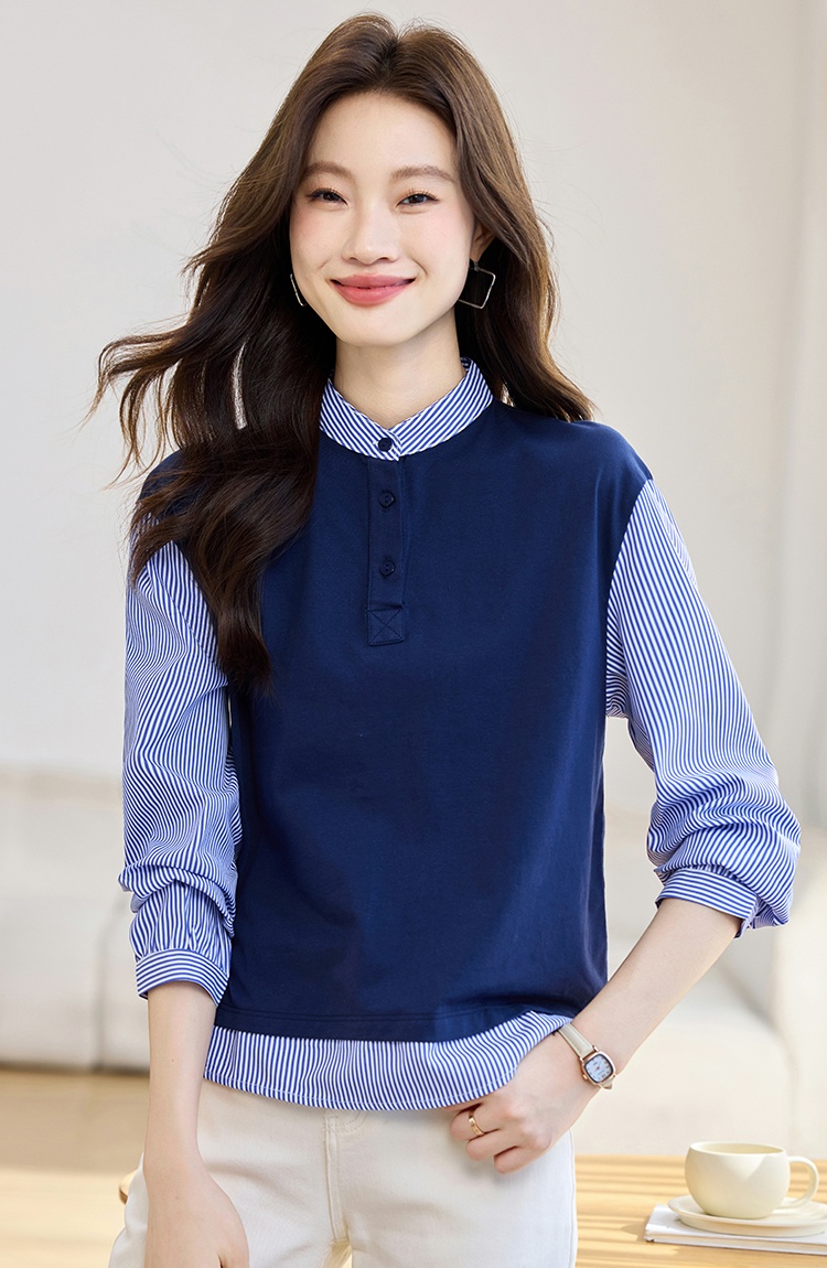 Splice Pseudo-two tops autumn Casual shirt for women
