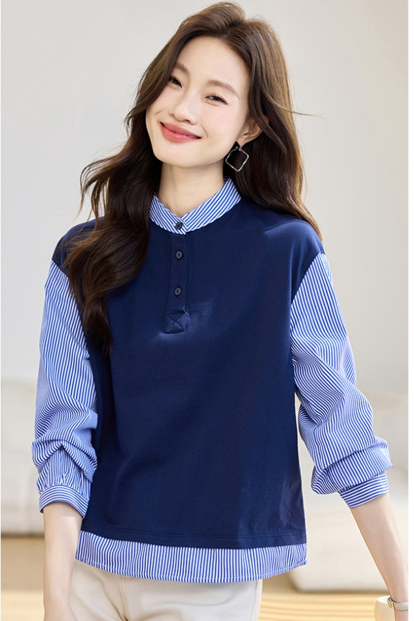 Splice Pseudo-two tops autumn Casual shirt for women