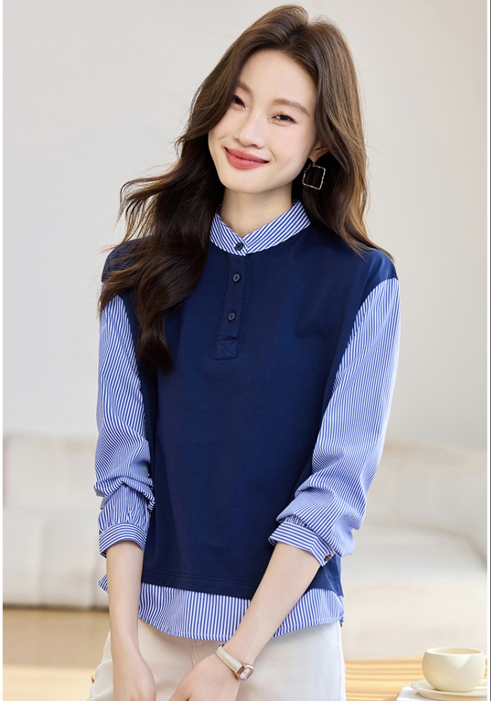 Splice Pseudo-two tops autumn Casual shirt for women
