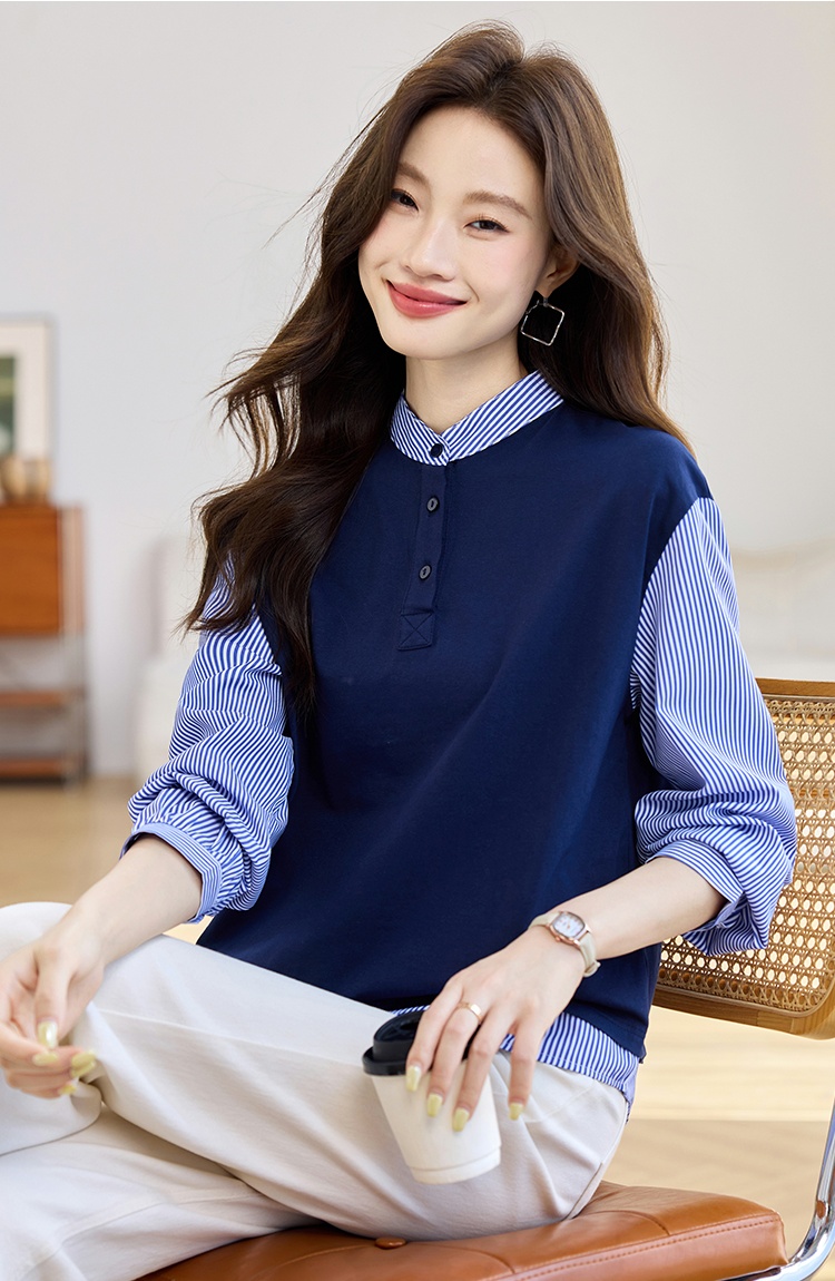Splice Pseudo-two tops autumn Casual shirt for women