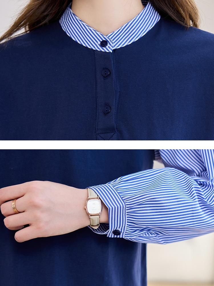 Splice Pseudo-two tops autumn Casual shirt for women