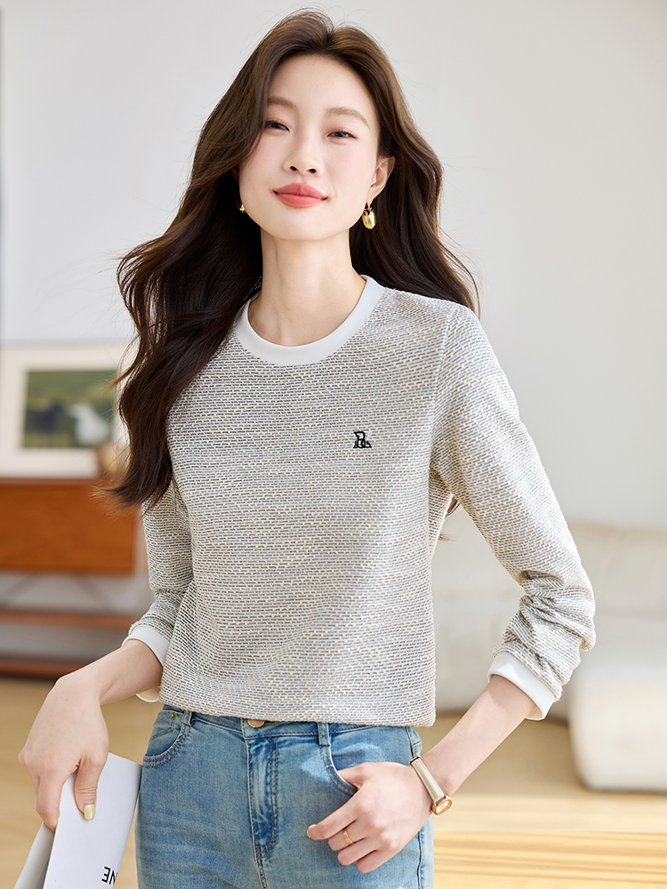 All-match round neck tops long sleeve T-shirt for women