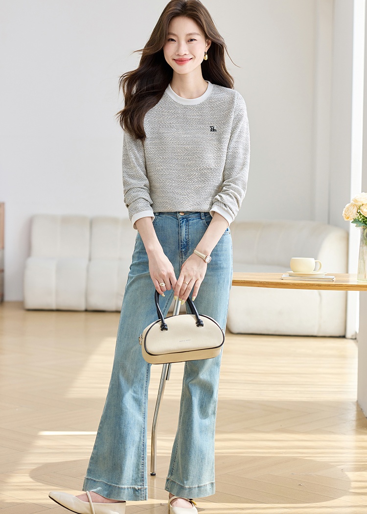 All-match round neck tops long sleeve T-shirt for women