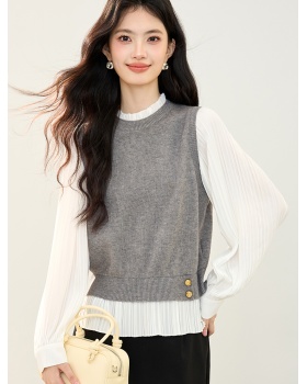 Chiffon cstand collar temperament Pseudo-two splice tops