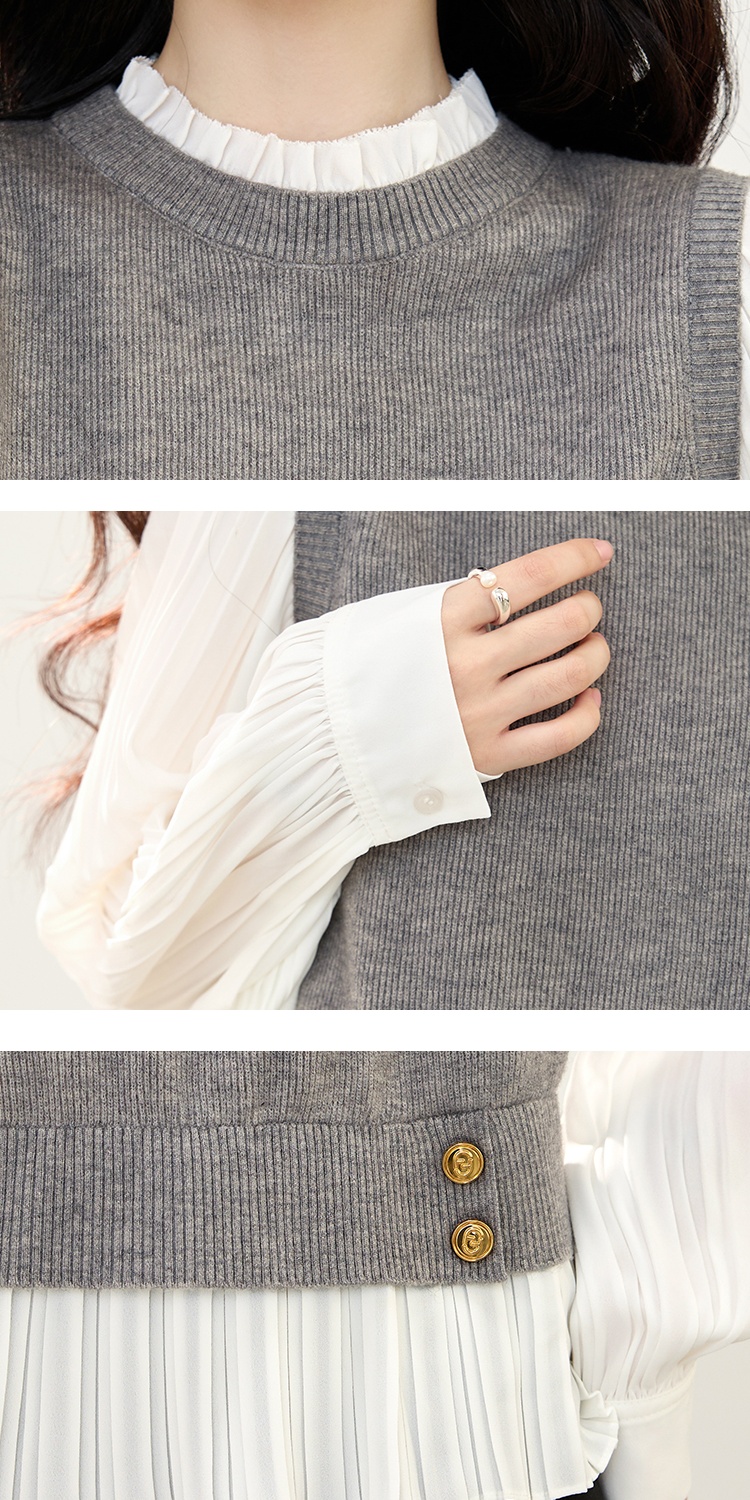 Chiffon cstand collar temperament Pseudo-two splice tops