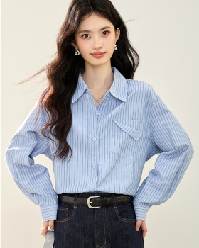 Pocket loose autumn tops fashion long sleeve shirt