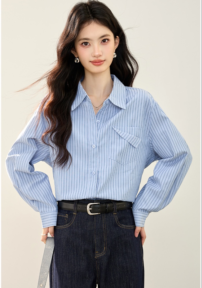 Pocket loose autumn tops fashion long sleeve shirt