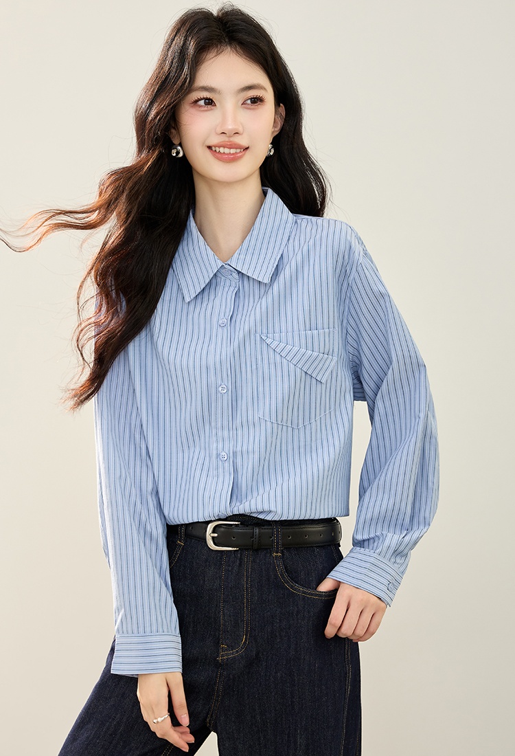 Pocket loose autumn tops fashion long sleeve shirt
