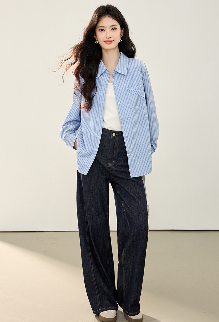 Pocket loose autumn tops fashion long sleeve shirt