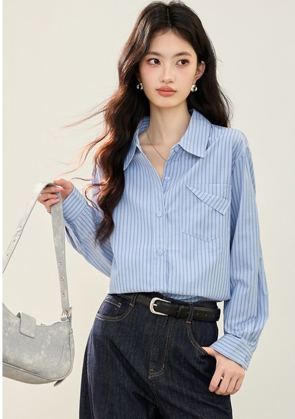 Pocket loose autumn tops fashion long sleeve shirt