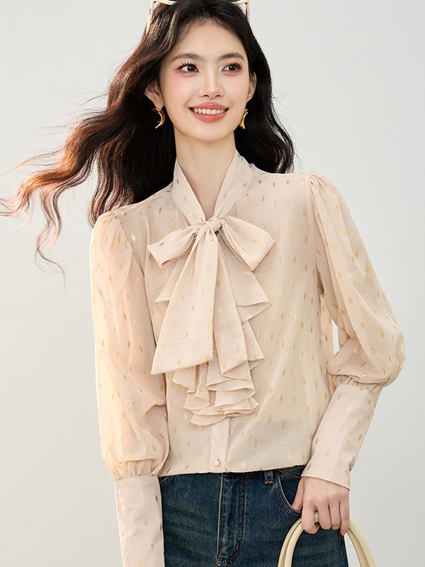 Long sleeve floral shirt France style light tops for women