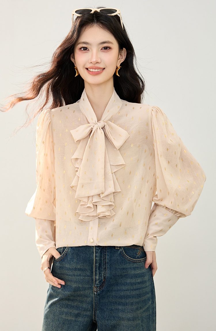 Long sleeve floral shirt France style light tops for women