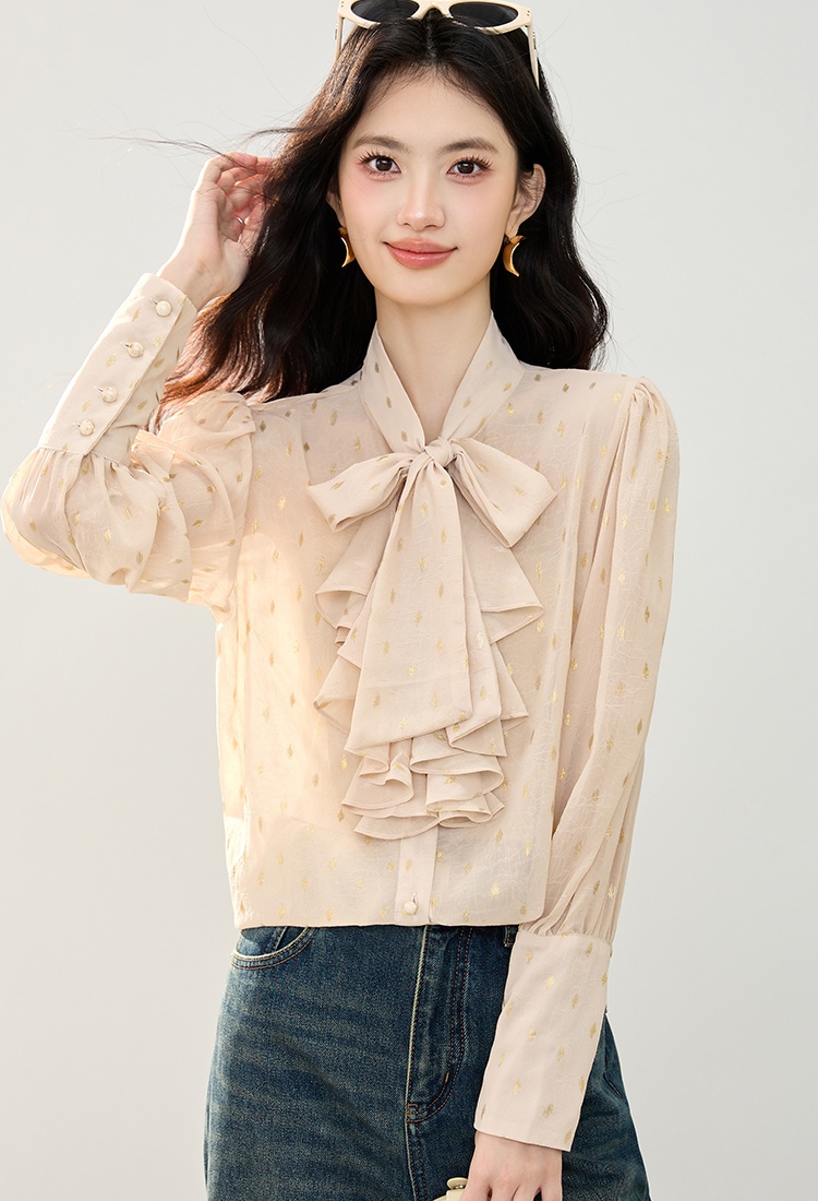 Long sleeve floral shirt France style light tops for women