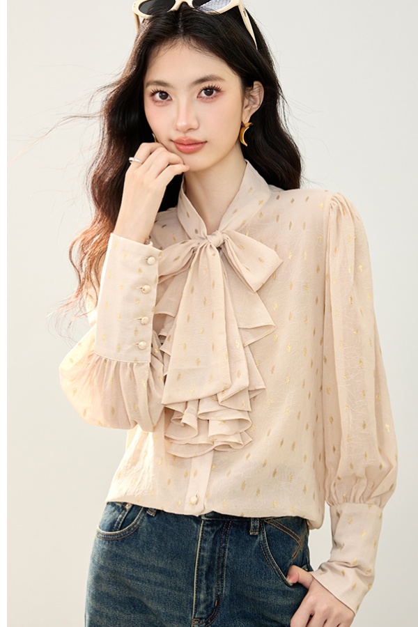 Long sleeve floral shirt France style light tops for women