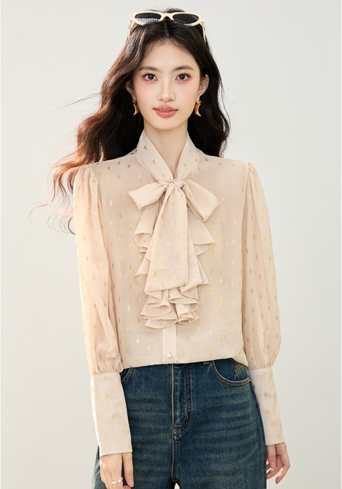 Long sleeve floral shirt France style light tops for women