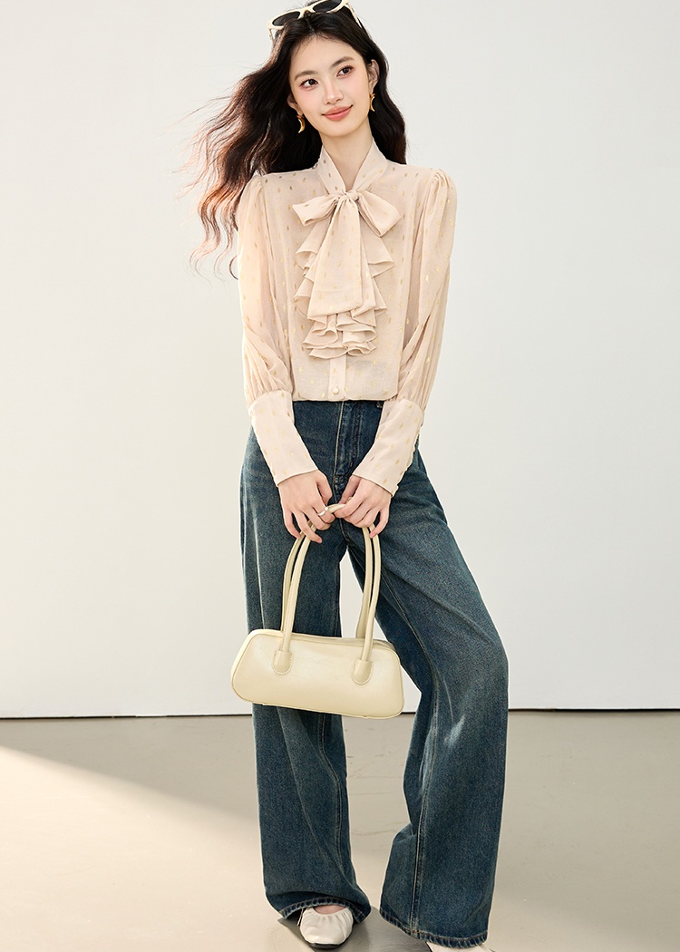 Long sleeve floral shirt France style light tops for women