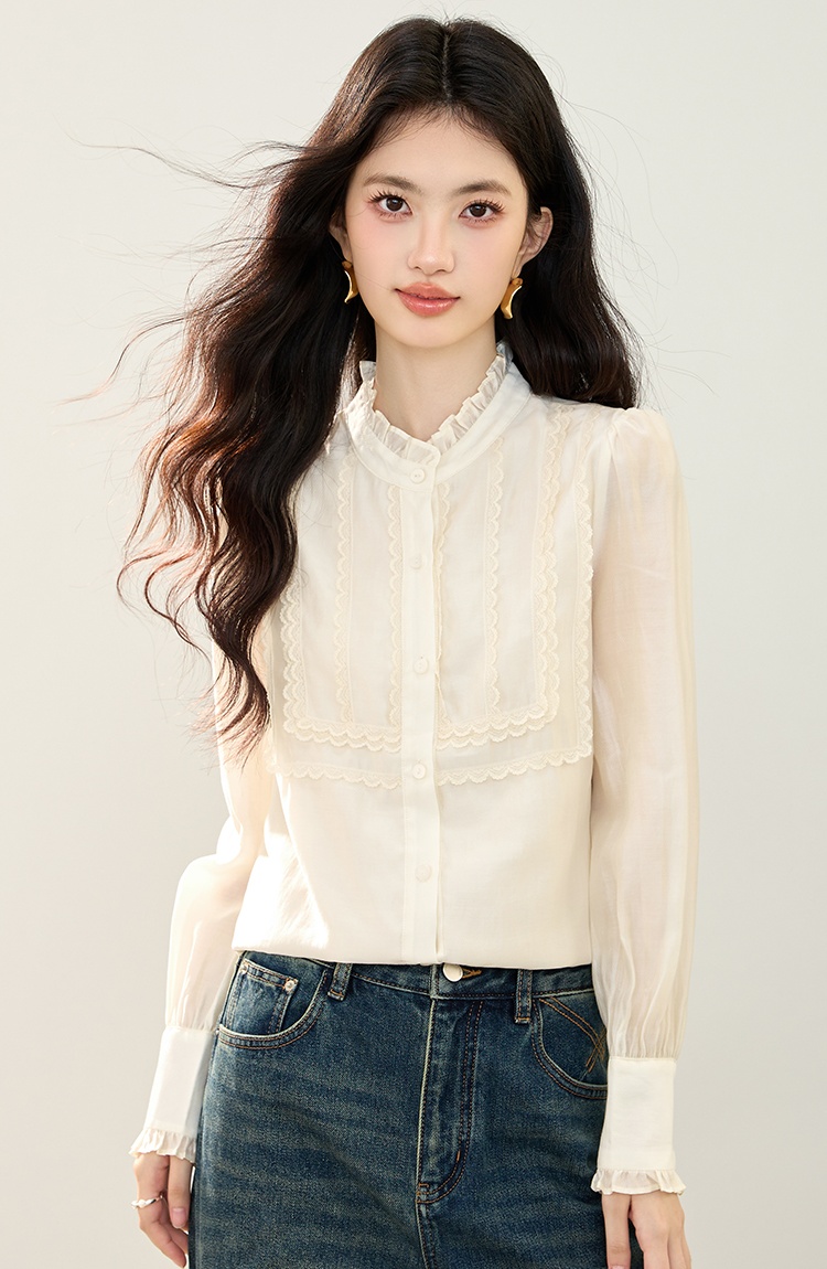 Light luxury show young long sleeve wood ear autumn tops