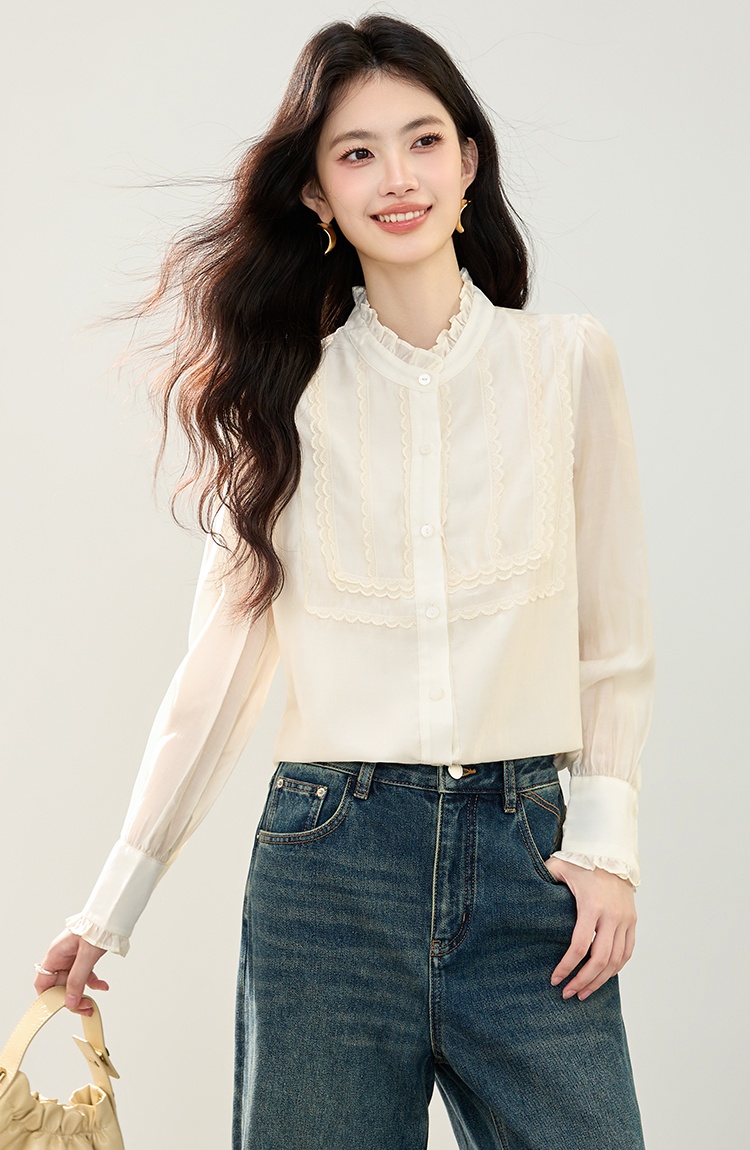 Light luxury show young long sleeve wood ear autumn tops