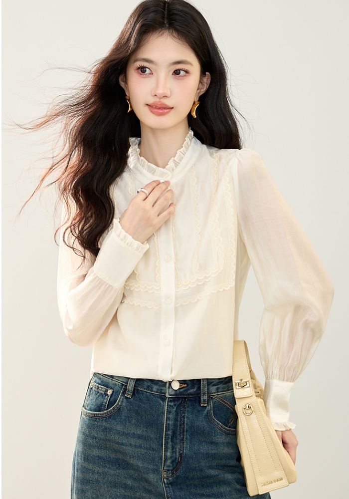 Light luxury show young long sleeve wood ear autumn tops