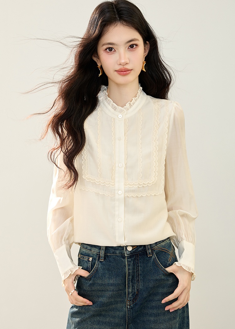 Light luxury show young long sleeve wood ear autumn tops