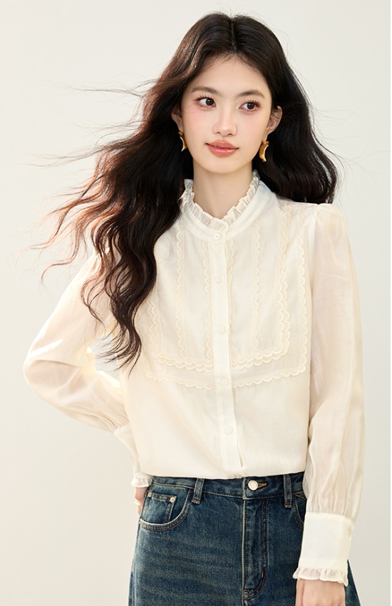 Light luxury show young long sleeve wood ear autumn tops