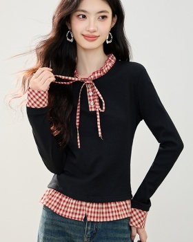 Pseudo-two niche fashion T-shirt autumn frenum tops