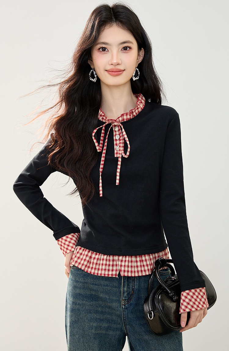 Pseudo-two niche fashion T-shirt autumn frenum tops