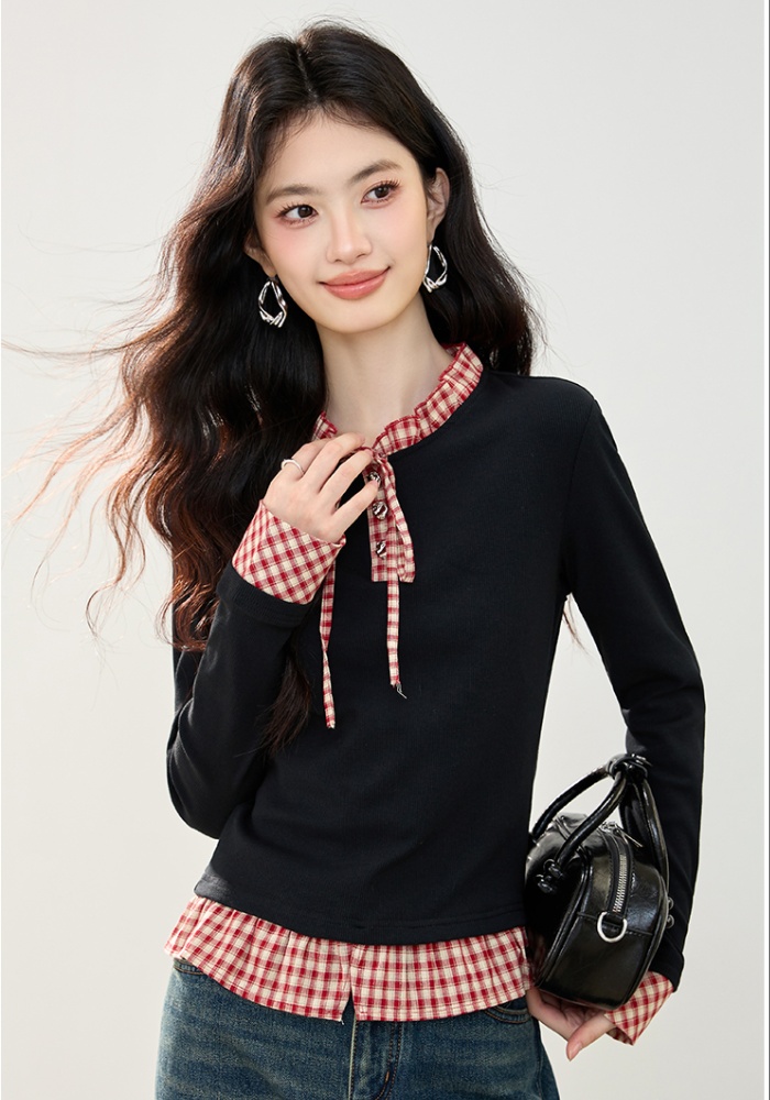Pseudo-two niche fashion T-shirt autumn frenum tops