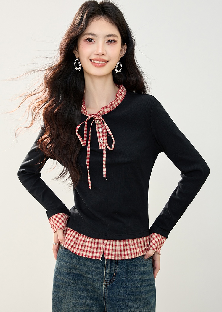 Pseudo-two niche fashion T-shirt autumn frenum tops