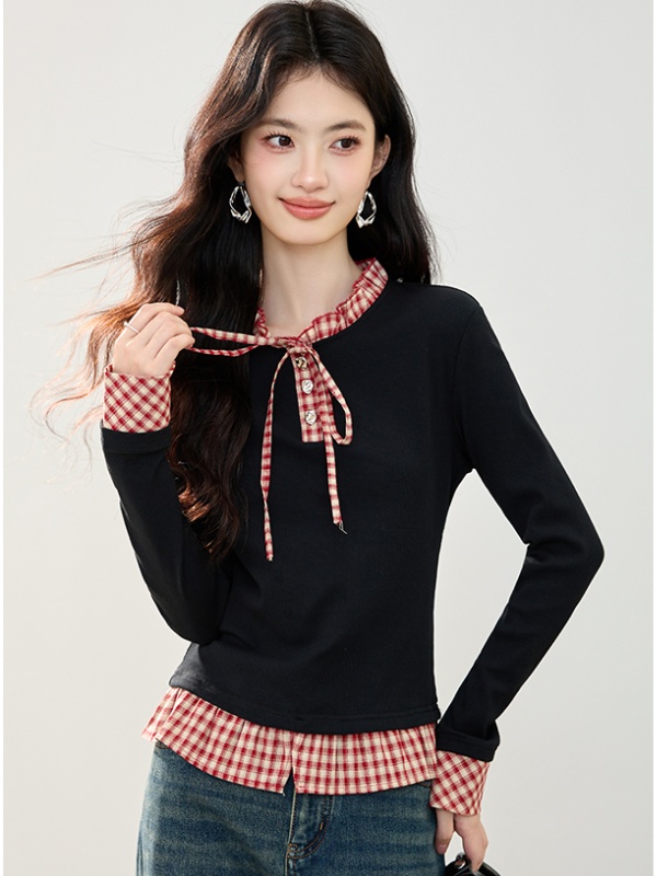 Pseudo-two niche fashion T-shirt autumn frenum tops