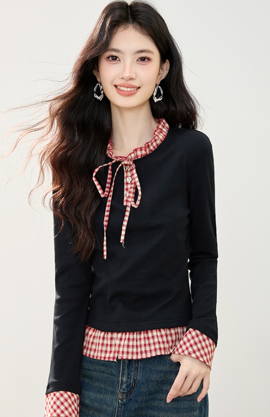 Pseudo-two niche fashion T-shirt autumn frenum tops