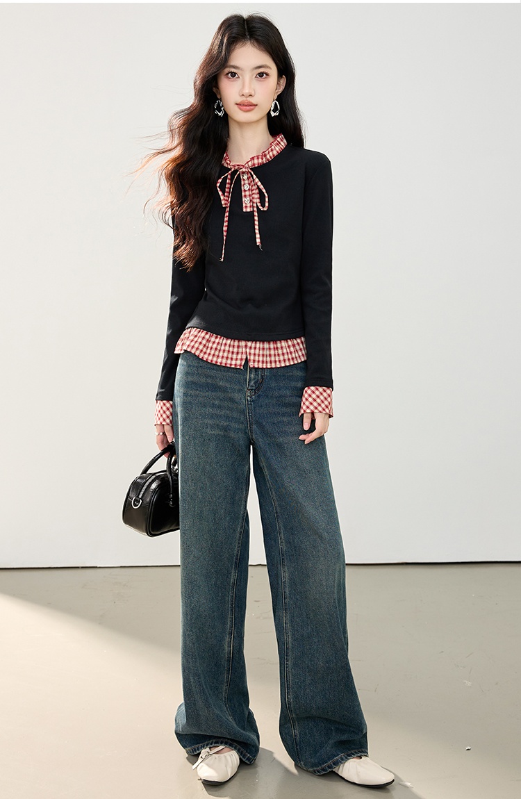 Pseudo-two niche fashion T-shirt autumn frenum tops