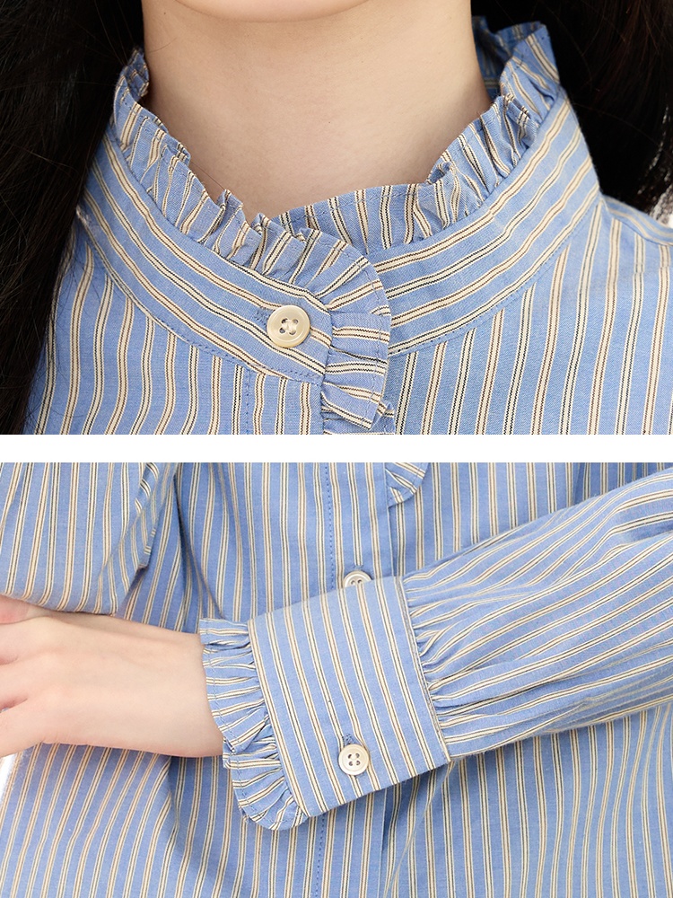 Fashion wood ear tops vertical stripes shirt